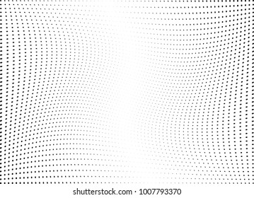 Abstract halftone wave dotted background. Futuristic twisted grunge pattern, dot, circles.  Vector modern optical pop art texture for posters, business cards, cover, labels mock-up, stickers layout