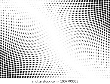 Abstract halftone wave dotted background. Futuristic twisted grunge pattern, dot, circles.  Vector modern optical pop art texture for posters, business cards, cover, labels mock-up, stickers layout