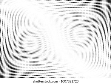 Abstract halftone wave dotted background. Futuristic twisted grunge pattern, dot, circles.  Vector modern optical pop art texture for posters, business cards, cover, labels mock-up, stickers layout
