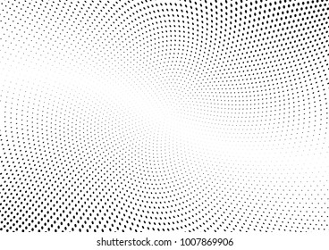 Abstract halftone wave dotted background. Futuristic twisted grunge pattern, dot, circles.  Vector modern optical pop art texture for posters, business cards, cover, labels mock-up, stickers layout