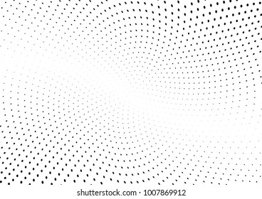Abstract halftone wave dotted background. Futuristic twisted grunge pattern, dot, circles.  Vector modern optical pop art texture for posters, business cards, cover, labels mock-up, stickers layout