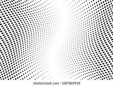 Abstract halftone wave dotted background. Futuristic twisted grunge pattern, dot, circles.  Vector modern optical pop art texture for posters, business cards, cover, labels mock-up, stickers layout