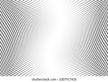 Abstract halftone wave dotted background. Futuristic twisted grunge pattern, dot, circles.  Vector modern optical pop art texture for posters, business cards, cover, labels mock-up, stickers layout