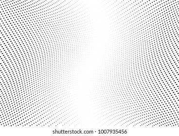 Abstract halftone wave dotted background. Futuristic twisted grunge pattern, dot, circles.  Vector modern optical pop art texture for posters, business cards, cover, labels mock-up, stickers layout