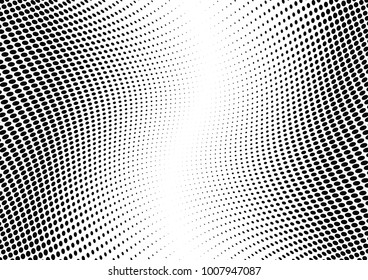 Abstract halftone wave dotted background. Futuristic twisted grunge pattern, dot, circles.  Vector modern optical pop art texture for posters, business cards, cover, labels mock-up, stickers layout