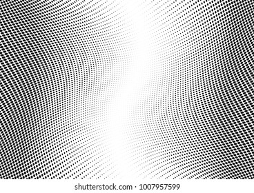 Abstract halftone wave dotted background. Futuristic twisted grunge pattern, dot, circles.  Vector modern optical pop art texture for posters, business cards, cover, labels mock-up, stickers layout