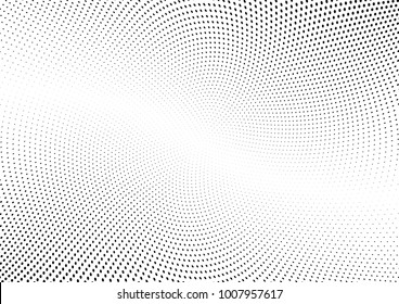 Abstract halftone wave dotted background. Futuristic twisted grunge pattern, dot, circles.  Vector modern optical pop art texture for posters, business cards, cover, labels mock-up, stickers layout