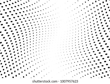 Abstract halftone wave dotted background. Futuristic twisted grunge pattern, dot, circles.  Vector modern optical pop art texture for posters, business cards, cover, labels mock-up, stickers layout