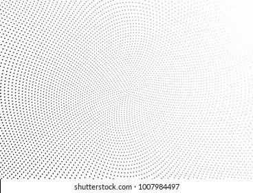 Abstract halftone wave dotted background. Futuristic twisted grunge pattern, dot, circles.  Vector modern optical pop art texture for posters, business cards, cover, labels mock-up, stickers layout