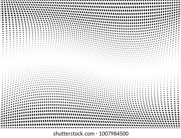 Abstract halftone wave dotted background. Futuristic twisted grunge pattern, dot, circles.  Vector modern optical pop art texture for posters, business cards, cover, labels mock-up, stickers layout