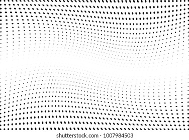 Abstract halftone wave dotted background. Futuristic twisted grunge pattern, dot, circles.  Vector modern optical pop art texture for posters, business cards, cover, labels mock-up, stickers layout