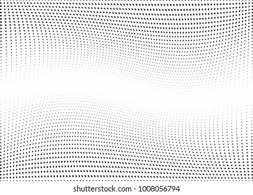 Abstract halftone wave dotted background. Futuristic twisted grunge pattern, dot, circles.  Vector modern optical pop art texture for posters, business cards, cover, labels mock-up, stickers layout