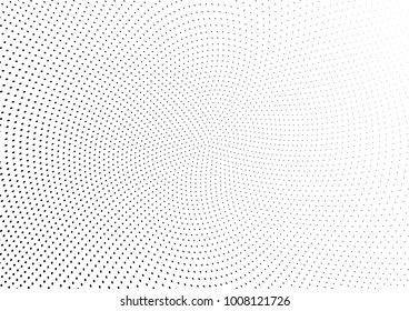 Abstract halftone wave dotted background. Futuristic twisted grunge pattern, dot, circles.  Vector modern optical pop art texture for posters, business cards, cover, labels mock-up, stickers layout