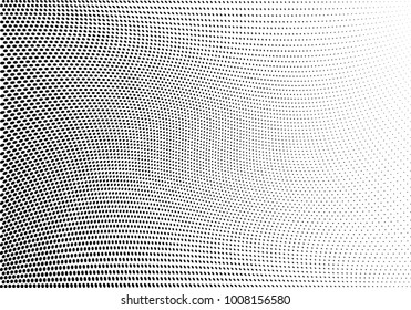 Abstract halftone wave dotted background. Futuristic twisted grunge pattern, dot, circles.  Vector modern optical pop art texture for posters, business cards, cover, labels mock-up, stickers layout