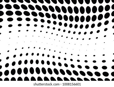 Abstract halftone wave dotted background. Futuristic twisted grunge pattern, dot, circles.  Vector modern optical pop art texture for posters, business cards, cover, labels mock-up, stickers layout
