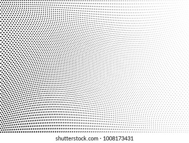 Abstract halftone wave dotted background. Futuristic twisted grunge pattern, dot, circles.  Vector modern optical pop art texture for posters, business cards, cover, labels mock-up, stickers layout