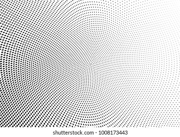Abstract halftone wave dotted background. Futuristic twisted grunge pattern, dot, circles.  Vector modern optical pop art texture for posters, business cards, cover, labels mock-up, stickers layout
