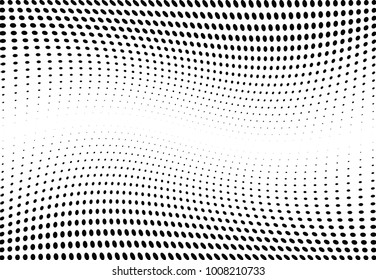 Abstract halftone wave dotted background. Futuristic twisted grunge pattern, dot, circles.  Vector modern optical pop art texture for posters, business cards, cover, labels mock-up, stickers layout