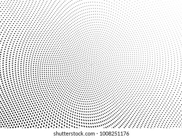 Abstract halftone wave dotted background. Futuristic twisted grunge pattern, dot, circles.  Vector modern optical pop art texture for posters, business cards, cover, labels mock-up, stickers layout
