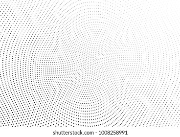 Abstract halftone wave dotted background. Futuristic twisted grunge pattern, dot, circles.  Vector modern optical pop art texture for posters, business cards, cover, labels mock-up, stickers layout
