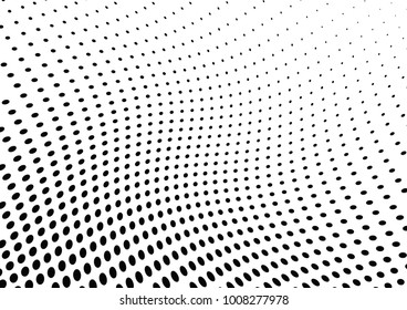 Abstract halftone wave dotted background. Futuristic twisted grunge pattern, dot, circles.  Vector modern optical pop art texture for posters, business cards, cover, labels mock-up, stickers layout
