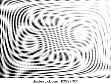 Abstract halftone wave dotted background. Futuristic twisted grunge pattern, dot, circles.  Vector modern optical pop art texture for posters, business cards, cover, labels mock-up, stickers layout