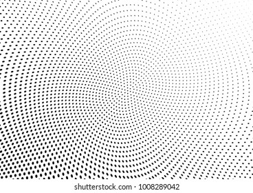 Abstract halftone wave dotted background. Futuristic twisted grunge pattern, dot, circles.  Vector modern optical pop art texture for posters, business cards, cover, labels mock-up, stickers layout