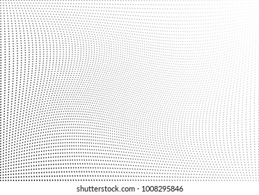 Abstract halftone wave dotted background. Futuristic twisted grunge pattern, dot, circles.  Vector modern optical pop art texture for posters, business cards, cover, labels mock-up, stickers layout