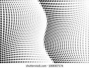 Abstract halftone wave dotted background. Futuristic twisted grunge pattern, dot, circles.  Vector modern optical pop art texture for posters, business cards, cover, labels mock-up, stickers layout