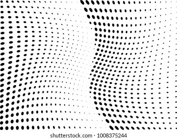 Abstract halftone wave dotted background. Futuristic twisted grunge pattern, dot, circles.  Vector modern optical pop art texture for posters, business cards, cover, labels mock-up, stickers layout