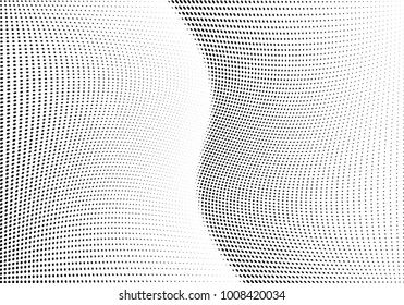 Abstract halftone wave dotted background. Futuristic twisted grunge pattern, dot, circles.  Vector modern optical pop art texture for posters, business cards, cover, labels mock-up, stickers layout