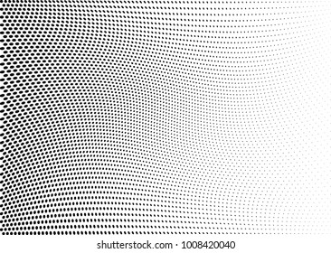 Abstract halftone wave dotted background. Futuristic twisted grunge pattern, dot, circles.  Vector modern optical pop art texture for posters, business cards, cover, labels mock-up, stickers layout