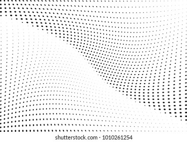 Abstract halftone wave dotted background. Futuristic twisted grunge pattern, dot, circles.  Vector modern optical pop art texture for posters, business cards, cover, labels mock-up, stickers layout