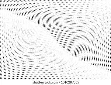 Abstract halftone wave dotted background. Futuristic twisted grunge pattern, dot, circles.  Vector modern optical pop art texture for posters, business cards, cover, labels mock-up, stickers layout
