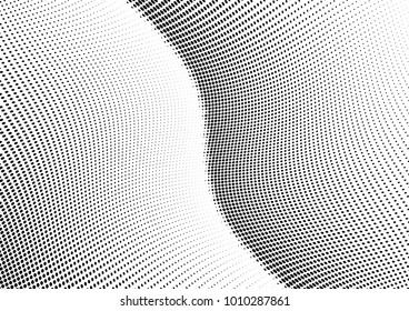 Abstract halftone wave dotted background. Futuristic twisted grunge pattern, dot, circles.  Vector modern optical pop art texture for posters, business cards, cover, labels mock-up, stickers layout