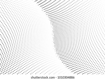 Abstract halftone wave dotted background. Futuristic twisted grunge pattern, dot, circles.  Vector modern optical pop art texture for posters, business cards, cover, labels mock-up, stickers layout