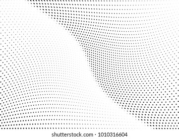 Abstract halftone wave dotted background. Futuristic twisted grunge pattern, dot, circles.  Vector modern optical pop art texture for posters, business cards, cover, labels mock-up, stickers layout