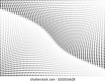 Abstract halftone wave dotted background. Futuristic twisted grunge pattern, dot, circles.  Vector modern optical pop art texture for posters, business cards, cover, labels mock-up, stickers layout