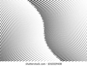 Abstract halftone wave dotted background. Futuristic twisted grunge pattern, dot, circles.  Vector modern optical pop art texture for posters, business cards, cover, labels mock-up, stickers layout