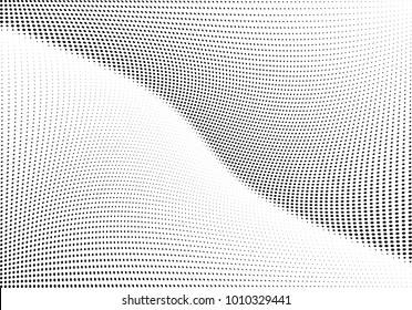 Abstract halftone wave dotted background. Futuristic twisted grunge pattern, dot, circles.  Vector modern optical pop art texture for posters, business cards, cover, labels mock-up, stickers layout