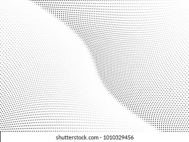 Abstract halftone wave dotted background. Futuristic twisted grunge pattern, dot, circles.  Vector modern optical pop art texture for posters, business cards, cover, labels mock-up, stickers layout