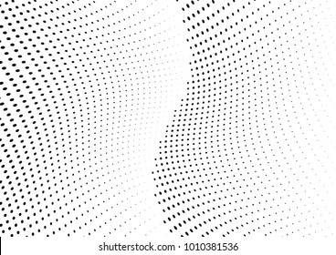 Abstract halftone wave dotted background. Futuristic twisted grunge pattern, dot, circles.  Vector modern optical pop art texture for posters, business cards, cover, labels mock-up, stickers layout