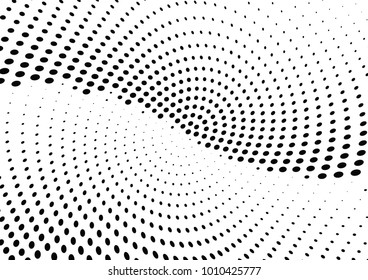 Abstract halftone wave dotted background. Futuristic twisted grunge pattern, dot, circles.  Vector modern optical pop art texture for posters, business cards, cover, labels mock-up, stickers layout