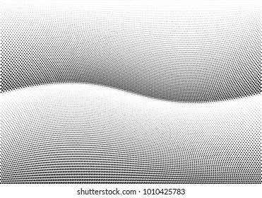 Abstract halftone wave dotted background. Futuristic twisted grunge pattern, dot, circles.  Vector modern optical pop art texture for posters, business cards, cover, labels mock-up, stickers layout