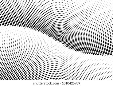 Abstract halftone wave dotted background. Futuristic twisted grunge pattern, dot, circles.  Vector modern optical pop art texture for posters, business cards, cover, labels mock-up, stickers layout