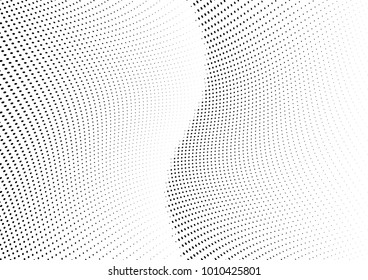 Abstract halftone wave dotted background. Futuristic twisted grunge pattern, dot, circles.  Vector modern optical pop art texture for posters, business cards, cover, labels mock-up, stickers layout