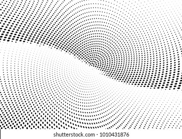 Abstract halftone wave dotted background. Futuristic twisted grunge pattern, dot, circles.  Vector modern optical pop art texture for posters, business cards, cover, labels mock-up, stickers layout
