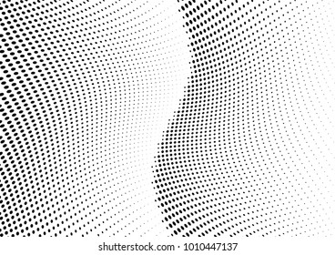 Abstract halftone wave dotted background. Futuristic twisted grunge pattern, dot, circles.  Vector modern optical pop art texture for posters, business cards, cover, labels mock-up, stickers layout
