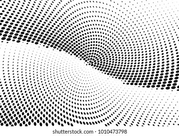 Abstract halftone wave dotted background. Futuristic twisted grunge pattern, dot, circles.  Vector modern optical pop art texture for posters, business cards, cover, labels mock-up, stickers layout