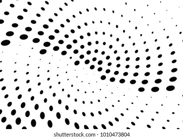 Abstract halftone wave dotted background. Futuristic twisted grunge pattern, dot, circles.  Vector modern optical pop art texture for posters, business cards, cover, labels mock-up, stickers layout